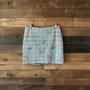 Express Floral Embroidered Plaid Mini Skirt 2010s Preppy Size 10